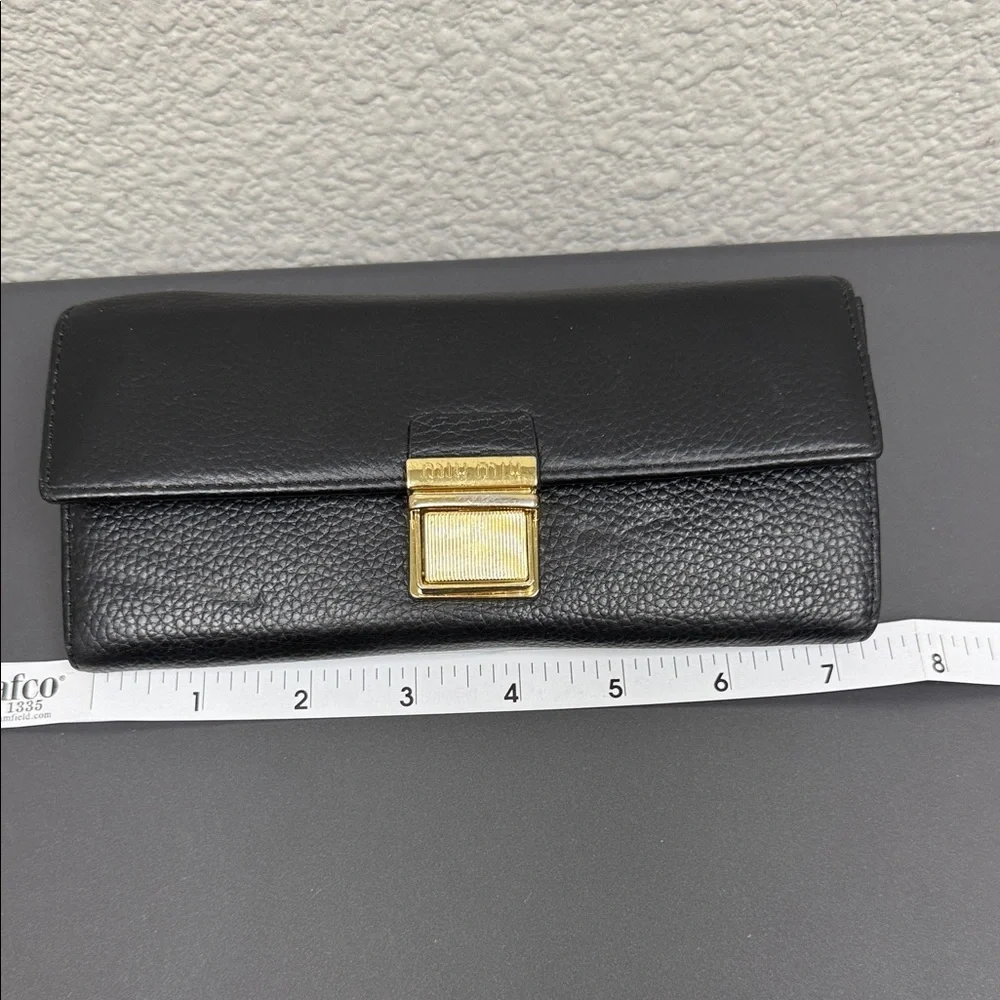Vintage Miu Miu Black Leather Wallet with Gold Accent